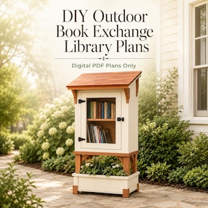 Outdoor Book Exchange Cabinet Plans PDF, DIY Community Pantry Box, A4 Woodworking Plans, Imperial + Metric, Garden Library