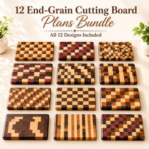 12 3D End Grain Cutting Board Plans Bundle, Geometric Woodworking PDF Plans, Cut Lists & Glue-Up Diagrams, DIY Wood Cutting Board PDF Plans