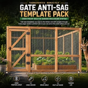 Deer Proof Garden Enclosure Plans PDF, Walk In Vegetable Garden Fence with Gate, Raised Beds, 4 Sizes 6x8 to 16x16, Cut List, Metric
