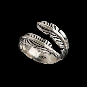 Sterling Silver Angel Feather Thumb Ring, Adjustable Open Wrap Finger Ring, Anniversary Birthday Ring Gift Pouch, Christmas Gift
