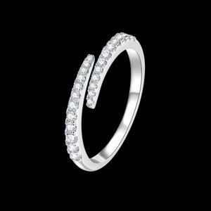 Sterling Silver Open Ring with Zircon | Minimalist Dainty Adjustable Stackable Ring, Gift For her, With Gift Pouch