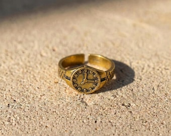 Bague de montre | Bague tendance en or antique avec cadran | bague vintage pour montre-bracelet | Bague ajustable en or pour femme et homme | Cadeau
