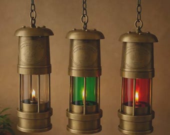 Vintage koperen mijnwerkerslantaarn, antieke industriële lamp, Ferndale-mijnstijl