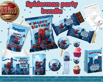 Spiderman Geburtstagsparty Printable Bundle | Bearbeitbare Geburtstags-Canva-Geschenketiketten (Digitaler Download)