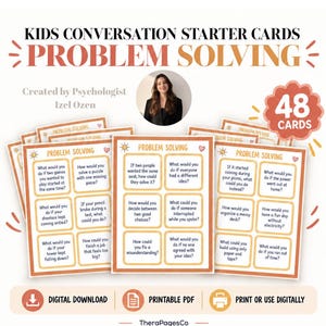 Problem Solving Conversation Cards for Kids, Critical Thinking, Executive Functioning, SEL Activity, Therapy Counseling Printable PDF