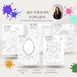 Werkboek voor kunsttherapie voor kinderen | 30 werkbladen voor sociaal-emotioneel leren | Cognitieve gedragstherapie, mindfulness en activiteiten voor het omgaan met stress | Kleurplaten