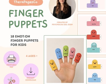 18 Emotion Finger Puppets for Kids, Feelings Activity, SEL Printable, Social Emotional Learning, Therapy Classroom Activity, Printable PDF
