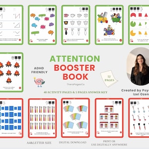 ADHD Attention Booster Book, Brain Gym Exercise, Focus Activities for Kids, Printable PDF Workbook, Occupational Therapy, ADHD Planner