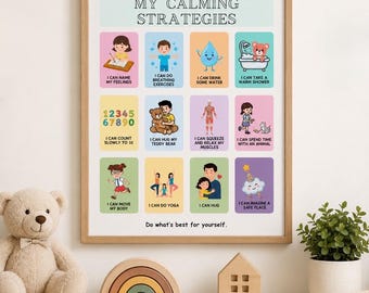 Calming Strategies for Kids | Calm Down Poster | Emotional Regulation Printable | SEL Classroom Decor | Therapy Office Wall Art