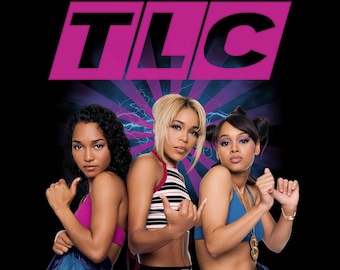 Camiseta gráfica vintage de los 90 del grupo TLC en formato PNG, camiseta TLC What About Your Friends, camiseta inspirada en los 90 del grupo femenino TLC en formato PNG, grupo de R&B