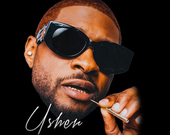 Diseño de camiseta con estampado gráfico de cara grande de Usher, descarga instantánea PNG, 300 ppp