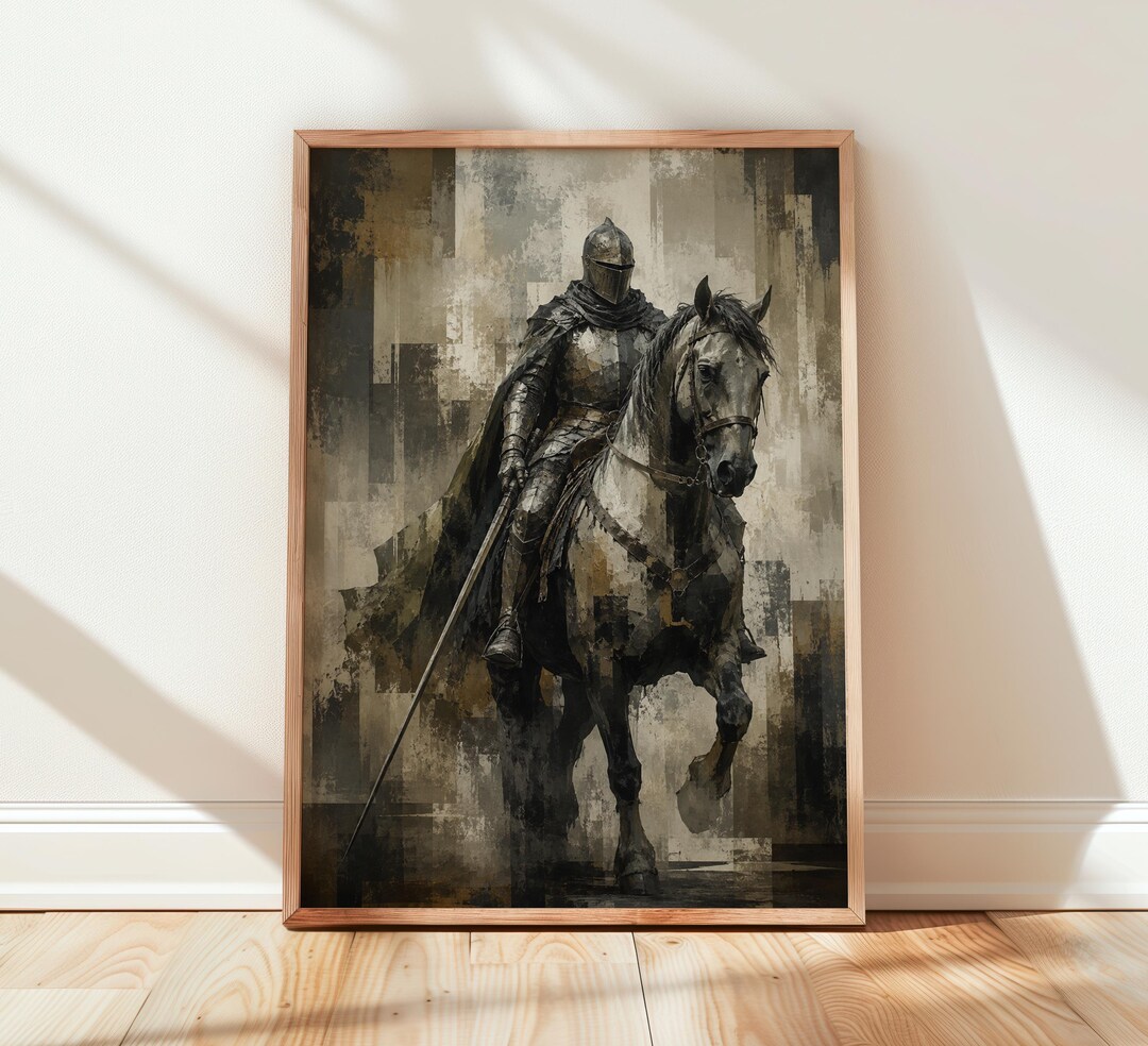 Abstract Knight Abstract Knight Horse Wall Art, Masculine Medieval Knight Print, Dark ...
