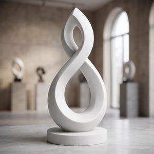 Modern Vertical Infinity Loop Sculpture on Round Plinth