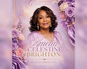 Lavender Purple Funeral Program Template | Editable Canva Memorial Booklet (8 Page)