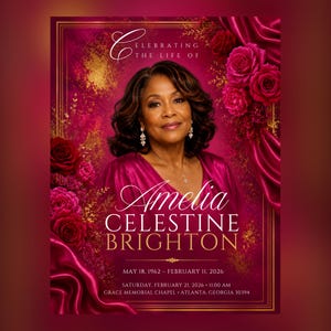 Ruby Red Fuchsia Funeral Program Template | Luxury Editable Obituary Booklet (Digital Download)