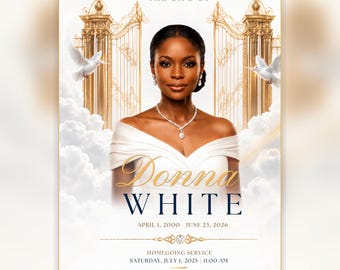 White & Gold Luxe Funeral Program Printable - Celebrating the Life (Digital Download) Canva Edit