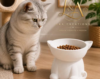 Gamelle Chat Design Imprimée en 3D | Bol Chat Surélevé | Cat Bowl Moderne | Gamelle Minimaliste