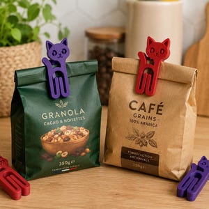 4 Cat & Dog Food Sealing Clips | Reusable Kitchen Bag Closure | Original and Decorative Kitchen Accessory