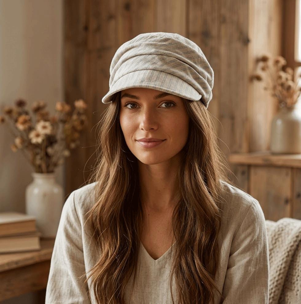 Striped Cotton Linen Newsboy Cap Women Spring Summer Vintage  display picture 3