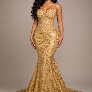gold fitted dresses Luxury Prom A high slit adds