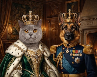 Ritratto personalizzato di animale domestico reale, ritratto di gatto/cane in stile rinascimentale da foto, dipinto di animale domestico reale, regalo personalizzato per animali domestici