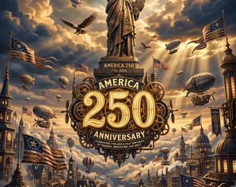 Stampa per il 250° anniversario dell'America, 1776-2026, arte murale patriottica, aquila, campana della libertà, statua della libertà, download digitale