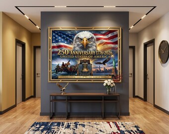 Print Amerika 250e verjaardag, 1776-2026 patriottische muurkunst, Bald Eagle Liberty Bell, Vrijheidsbeeld, halfjaarlijkse digitale download