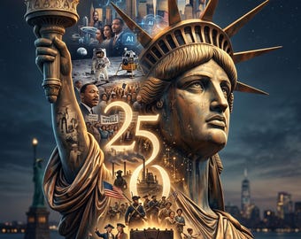Stampa per il 250° anniversario dell'America, 1776-2026, arte murale patriottica, Campana della Libertà, Statua della Libertà, download digitale