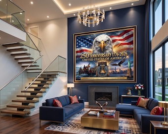 250ste verjaardag Amerikaanse muurkunst patriottische Amerikaanse vlag adelaar canvas, militaire veteraan kantoorinrichting, 1776-2026 historische kunst VS trots