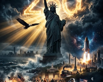Stampa per il 250° anniversario dell'America, 1776-2026, arte murale patriottica, Campana della Libertà, Statua della Libertà, download digitale del 250° anniversario.