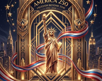 Stampa per il 250° anniversario dell'America, arte murale patriottica, Statua della Libertà, download digitale per il 250° anniversario