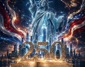 Stampa per il 250° anniversario dell'America, arte murale patriottica, aquila calva, Statua della Libertà, download digitale del 250° anniversario