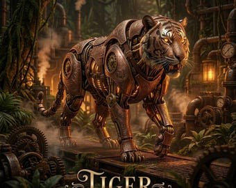 Arte murale steampunk con animali, stampa di bestie retro-futuristiche, download digitale, arte murale pronta per la stampa, carta da parati steampunk
