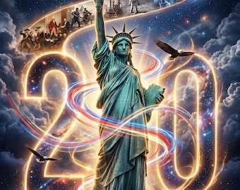 Stampa per il 250° anniversario dell'America, arte murale patriottica, aquila, Statua della Libertà, download digitale del 250° anniversario