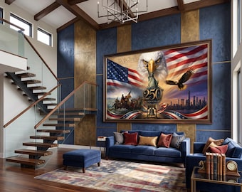 Vaderlandslievende VS 250e verjaardag muurkunst Amerikaanse vlag adelaar canvas, historisch huisdecor, viering halve eeuw, kantoorkunstwerk
