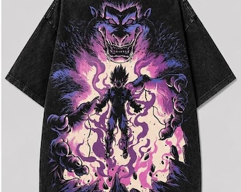 Koszulka oversize z motywem anime Vegeta | Koszulka Acid Wash Streetwear | Koszulka z grafiką premium