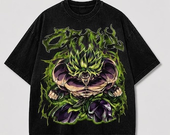Koszulka Broly Anime Oversize Acid Wash | Koszulka Dragon Ball Streetwear | Koszulka z grafiką vintage i spranym nadrukiem Manga