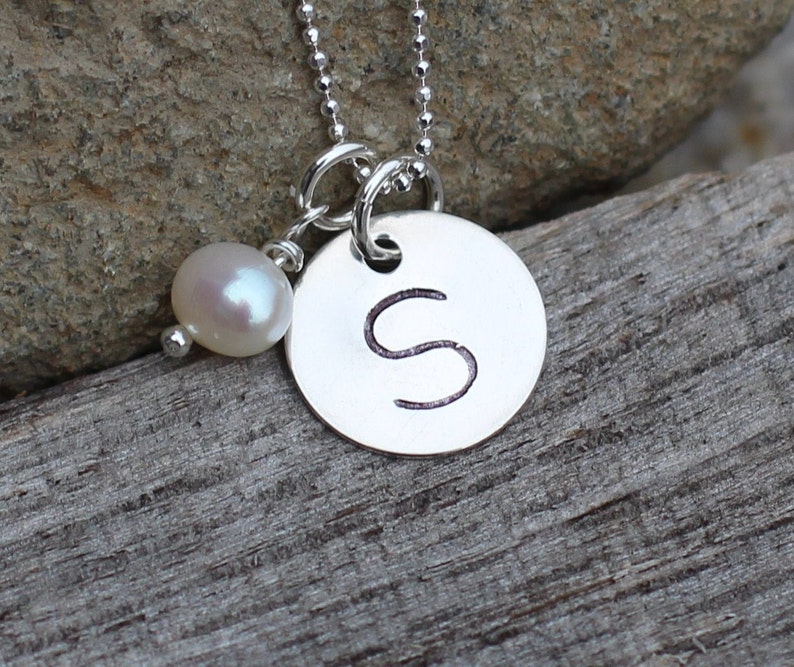 Hand Stamped Personalized Initial Necklace image 1