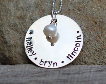 Hand Stamped Sterling Silver Personalized Name Necklace on LARGE Disc