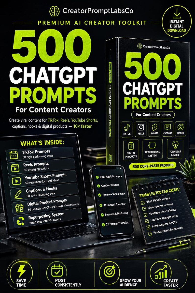 500 Chatgpt Prompts for Content Creators | AI Prompt Pack for Tiktok ...