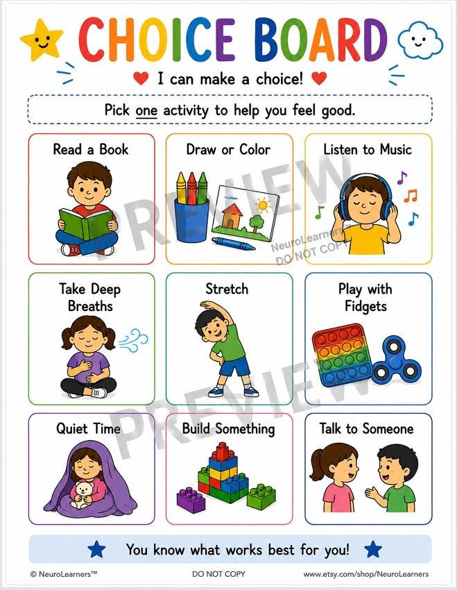 Calm Down Choice Board for Kids | Autism & ADHD Visual Support - Etsy