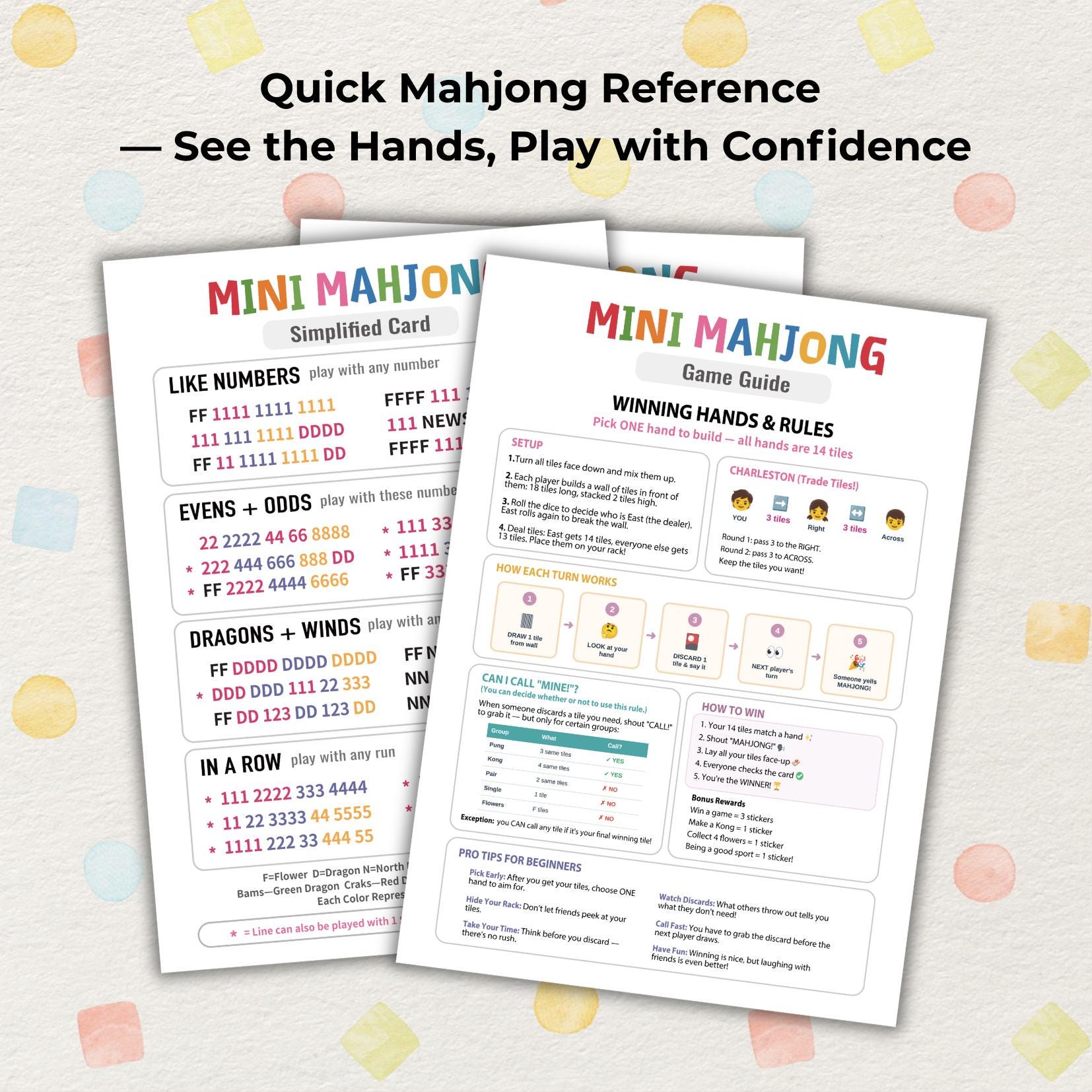 Mahjong Rules.pdf Kids Mahjong Guide and Simplified Card, American Mahjong for Kids, Mini ...
