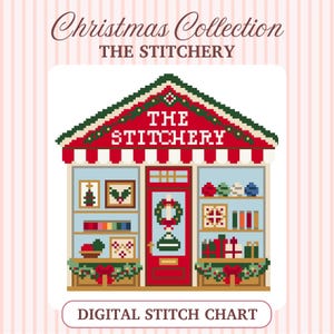 Needlepoint Christmas Village Stitchery Shop Pattern, Stitchery Shop Cross Stitch Chart, Christmas House Needlepoint Chart, Digital PDF