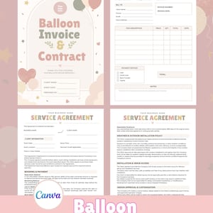 Balloon Invoice & Contract Template Canva, Editable Balloon Business Form, Balloon Decor Contract, Balloon Pricing Invoice,Balloon Agreement