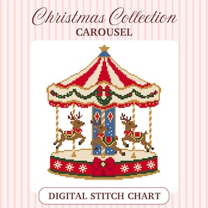 Christmas Village Carousel Needlepoint Pattern, Christmas Carousel Cross Stitch Chart, Christmas House Needlepoint Chart, Digital PDF