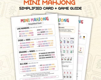 Kids Mahjong Guide and Simplified Card, American Mahjong for Kids, Mini Mahjong Cheat Sheet, Family Mahjong Rules Card, Instant PDF Download