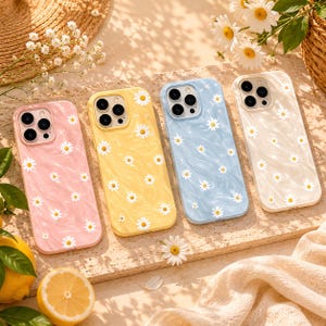Daisy Flower Phone Case, Aesthetic Floral iPhone Case in Cute Pastel Colors, Cottagecore Shockproof Case, iPhone & Samsung