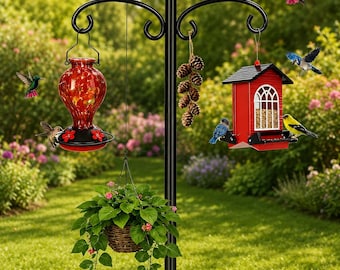 Heavy Duty Double Shepherd Hook, 88 Inch Adjustable Bird Feeder Pole, 5-Prong Base