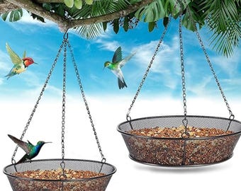 Set of 2 Hanging Metal Bird Feeders – Rustic Outdoor Garden Trays