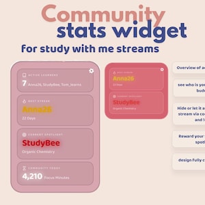 Study Community Stats widget interactive | fully customizable | OBS Widget | Stream Overlay | Instant Download | clean design